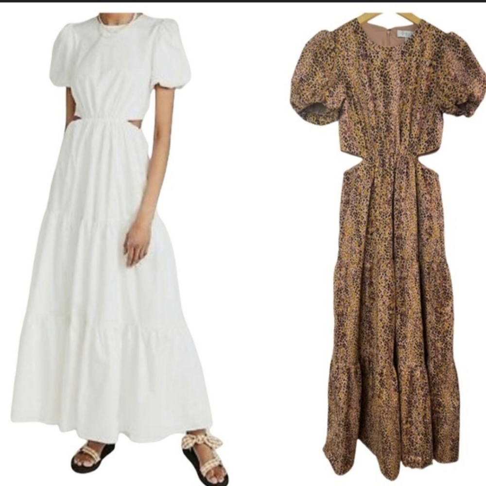 WAYF Plaza Cutout Puff Sleeve Chita Print Maxi Dress